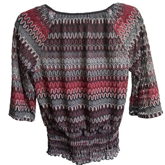 Cato Women's Long Sleeve Ripple Blouse w/ Tie Keyhole Neckline, Small - Picture 2 of 6